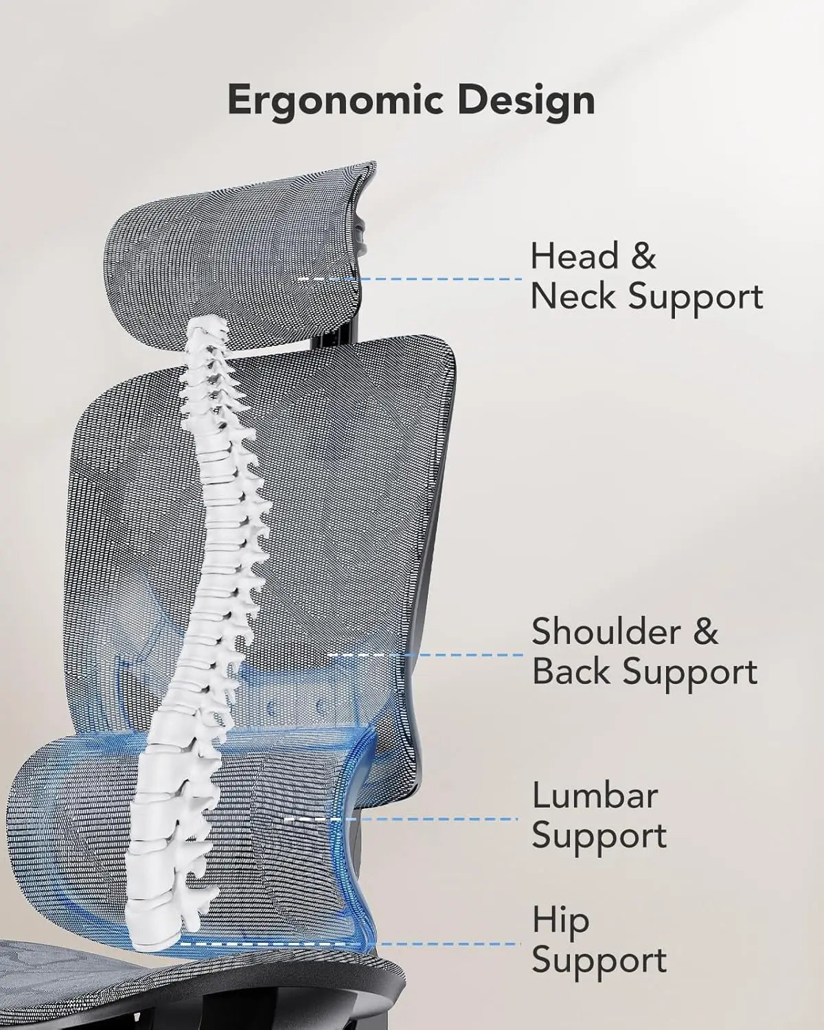 Ergonomic Mesh Office Chair with 5-Level Lumbar Support, Computer Gaming Chair with Adjustable Headrest & Armrests,, Customized