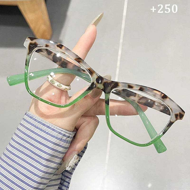 1-piece green contrast design fashion tortoiseshell reading glasses, unisex, suitable for reading