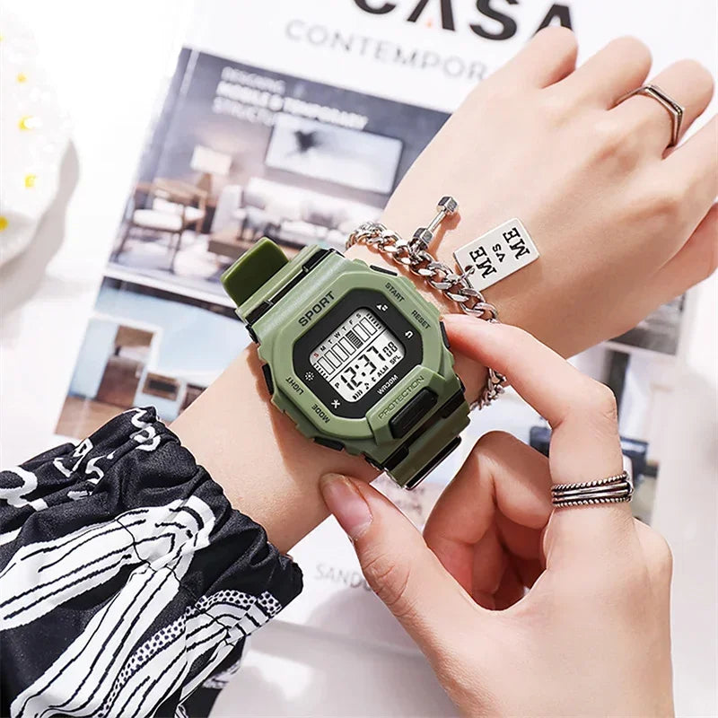 Male Digital Watches Waterproof Hombre Mens Sports Green Wristwatches Hand Clocks Women Watch Reloj Masculino