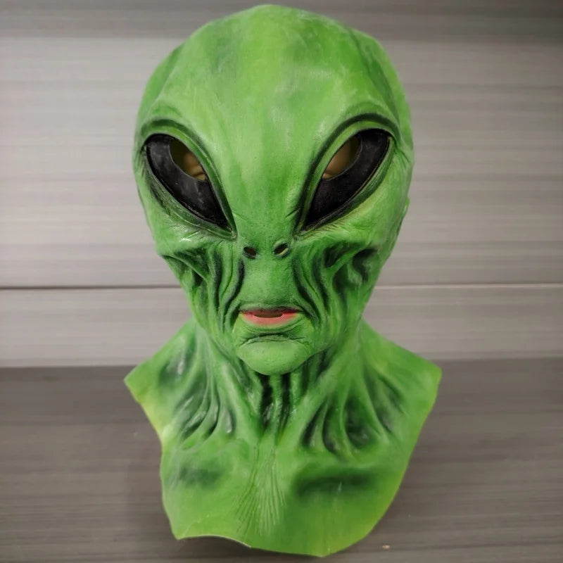 Alien latex mask headgear, Halloween horror and funny holiday costume, cosplay, escape room, haunted house