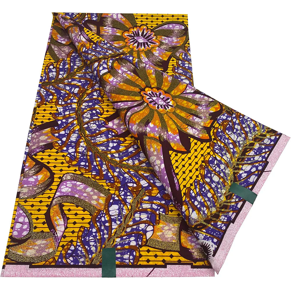 African Wax Prints Fabric Golden Wax Fabric High Quality Ankara Fabric for Party Dress New Grand Super 100% Cotton Y15, 6Yards