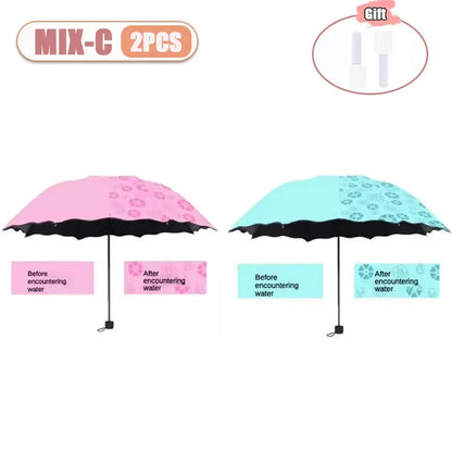 1-2PCS Portable Creative Water Flowering  Umbrella Manual  Black Coating UV Protection Sun Rain Dual Use Folding Parasol