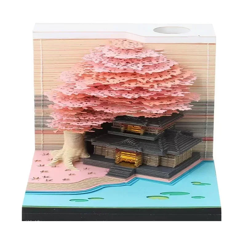 3D Treehouse Calendar Art Paper Sculpture Memo Pad Desktop Crafts Souvenirs Paper Carvings Sticky Notes Gifts Office Ornament