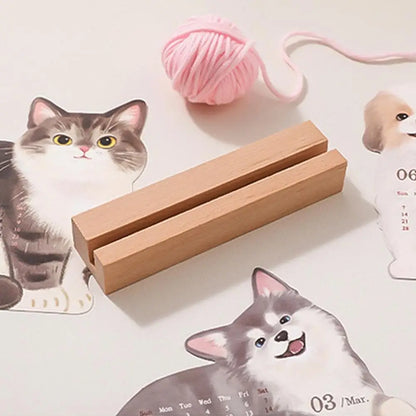 Wooden Base 2026 3D Cat Dog Series Desk Calendar,Multifunctional Desktop Planner Calendar Yearly Agenda Organizer for Home Offic