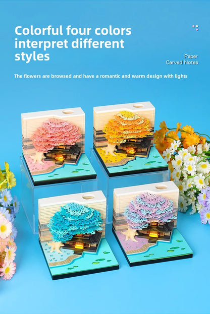 3D Treehouse Calendar Art Paper Sculpture Memo Pad Desktop Crafts Souvenirs Paper Carvings Sticky Notes Gifts Office Ornament