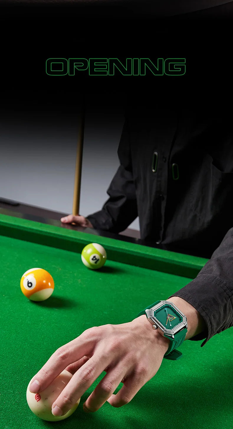 Mark Fairwhale 5047 Men Quartz Watch Square Case Luminous Billiards Dial Wristwatch Rubber Strap Watches for Men