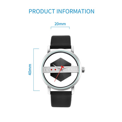 TOMI Fashionable and Minimalist Men's Leather Watch Strap Personalized Hollow Perspective Glass Bottom Cover Quartz Watch
