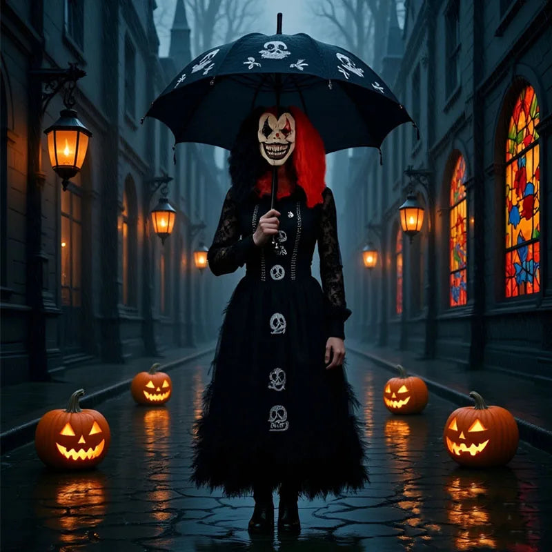 Clown Skull Mask - Red and Black Horrifying Killer Full-head Adult Evil Clown Mask, Halloween Anime Cosplay Prop