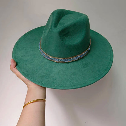 Women's suede 10cm wide Brim Fedora hat Men's autumn and winter felt jazz hat Classic suede Fedora Sombrero