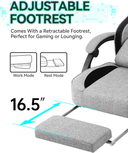 Gaming Chair, Video Game Chairs for Adults with Footrest High Back Headrest Lumbar Support Fabric Office Computer Desk Chair