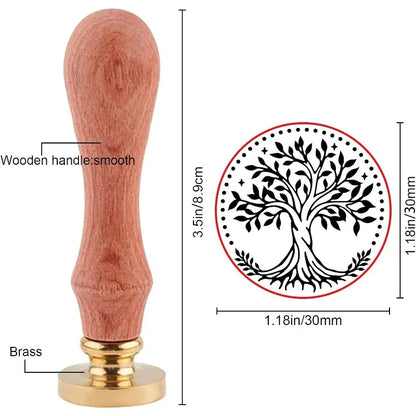 1Set Tree of Life Wax Sealing Stamp Vintage Plant Wax Seal Stamp with 30mm Brass Head and Wooden Handle for Envelopes Photo