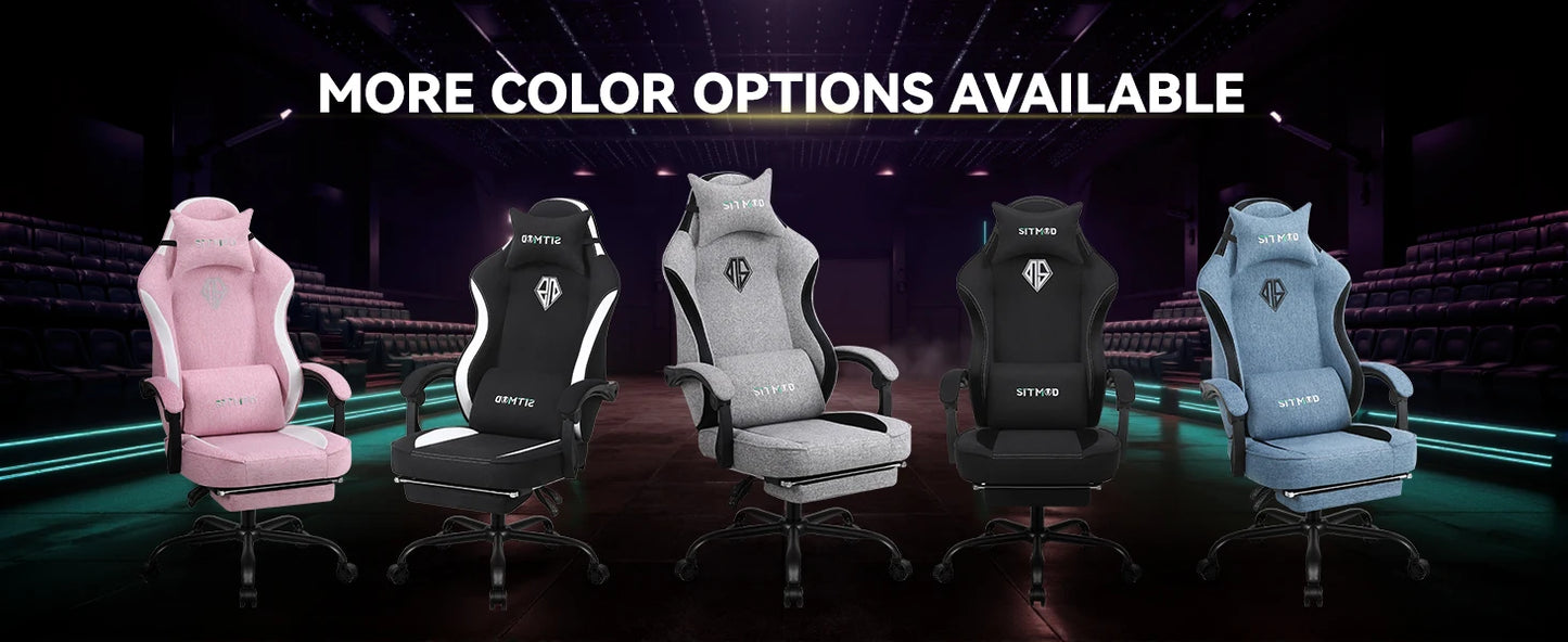 Gaming Chair, Video Game Chairs for Adults with Footrest High Back Headrest Lumbar Support Fabric Office Computer Desk Chair