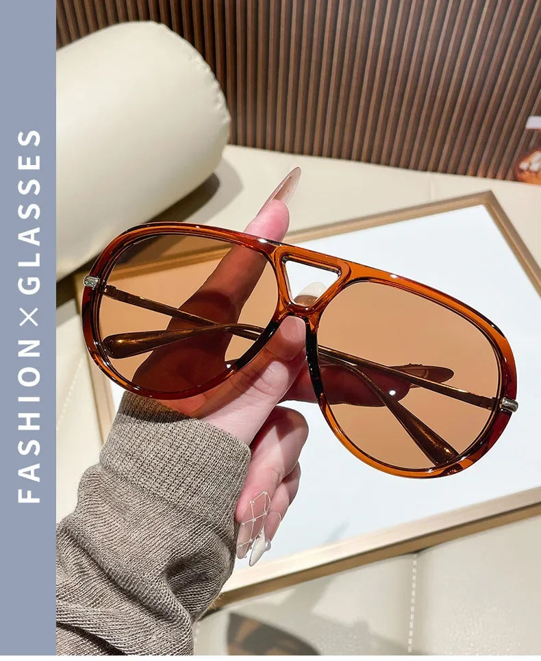 QVQV New Oversized Pilot Sunglasses Women Fashion Luxury Brand Leopard Blue Sunglasses Men Retro Outdoor Driving UV400 Shades