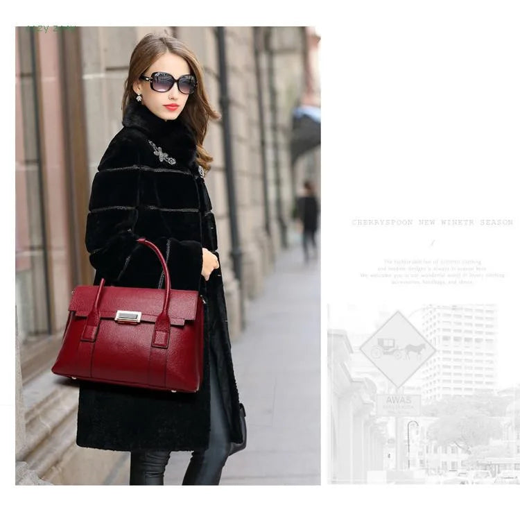 2024 New Genuine Leather Briefcase Women Handbags Large Capacity Ladies Fashion Cowhide Shoulder Messenger Bags Portable