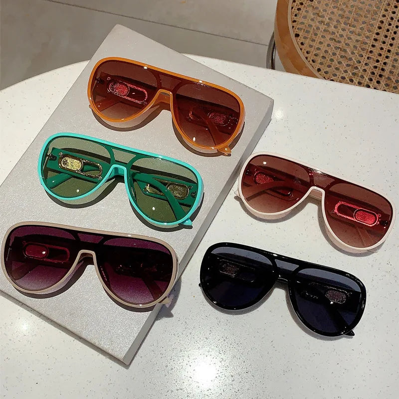 QVQV Trendy Oversized One Piece Sunglasses Women Summer Fashion Thick Frame Pilot Sun Glasses Luxury Brand Outdoor Y2K Shades