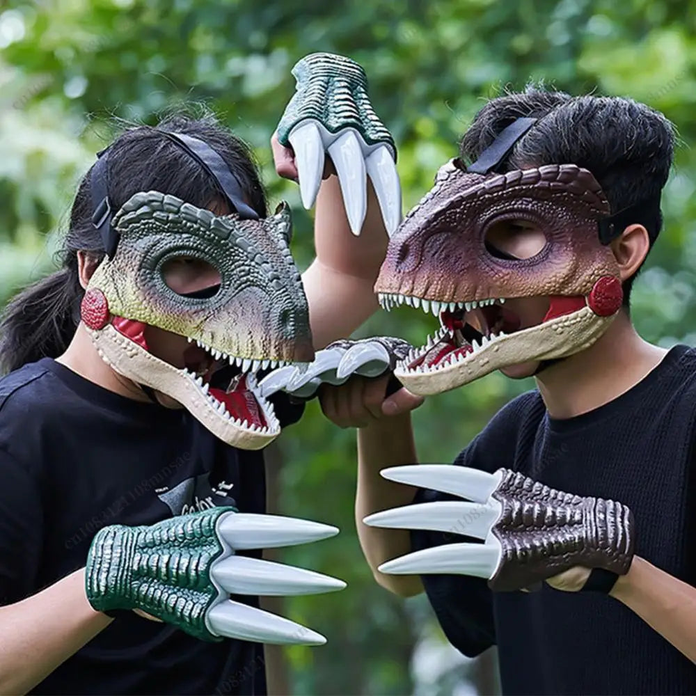 Halloween Moving Jaw Dino Mask with Dinosaur Scream 3D Dinosaur Claws Lifelike Dinosaur Mask Headwear for Carnival Party Decor