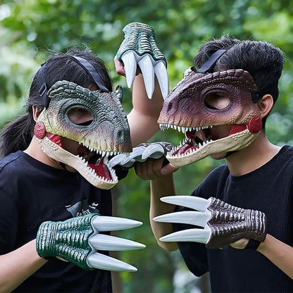 Halloween Moving Jaw Dino Mask with Dinosaur Scream 3D Dinosaur Claws Lifelike Dinosaur Mask Headwear for Carnival Party Decor