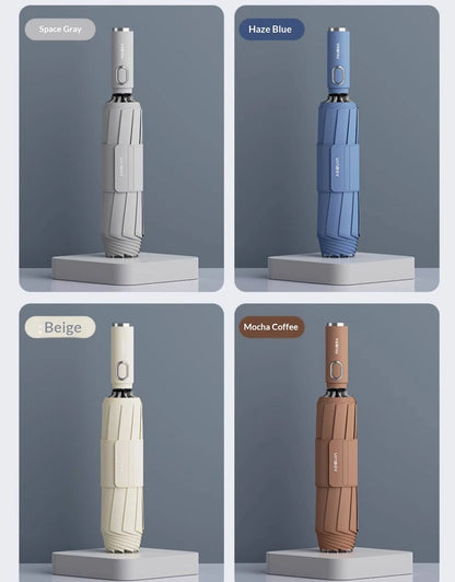 Fully automatic extra-large umbrella, thickened, reinforced, windproof, designed for heavy rain, reverse folding umbrella