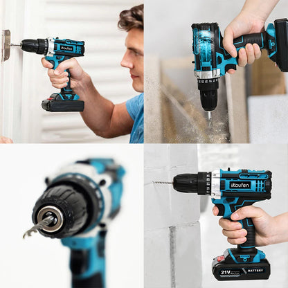 Multifunctional 21V rechargeable impact drill lithium battery cross-border flashlight gun drill electric screwdriver electric dr