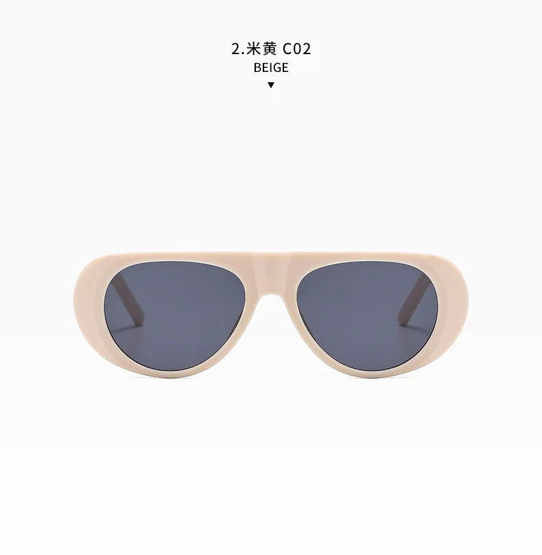 Vintage Big Frame Ellipse Women Square Sunglasses Brand Black Round Cool Men Sunglasses One Piece Designer Pilot Sun Glasses