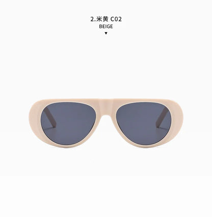 Vintage Big Frame Ellipse Women Square Sunglasses Brand Black Round Cool Men Sunglasses One Piece Designer Pilot Sun Glasses