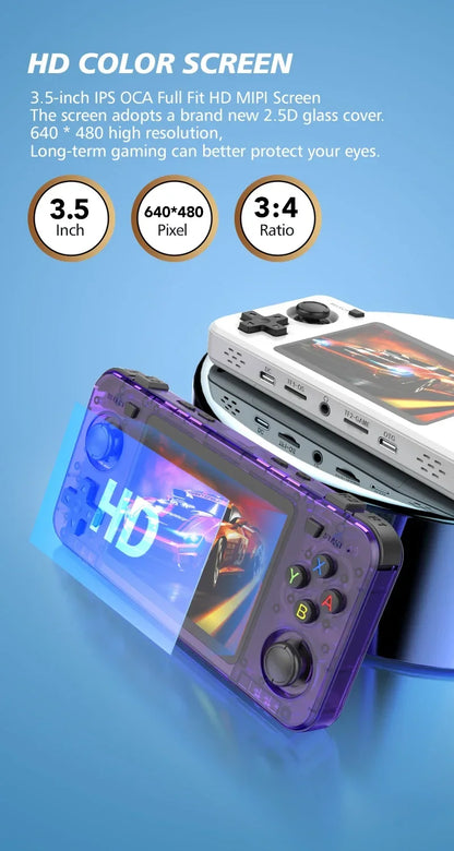 BOYHOM Green R36H Retro Video Game Console 3.5‘’ IPS Screen RK3326 3000 mAh Open Linux System Portable Player 64GB 128GB