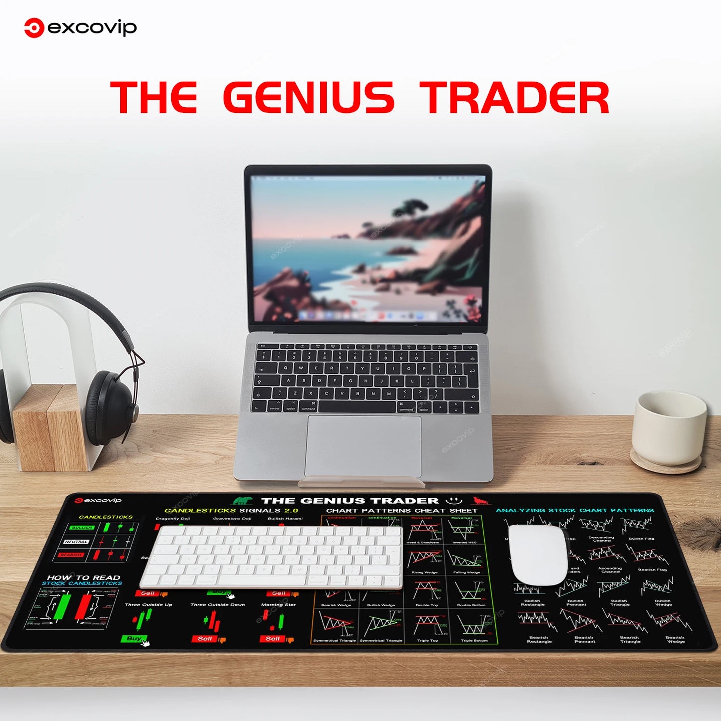 EXCO Stock Market Mouse Pad Large Trader Chart Candlestick Pattern Keyboard Mousepad Investor Desk Mat Stitched Edge Rubber Base