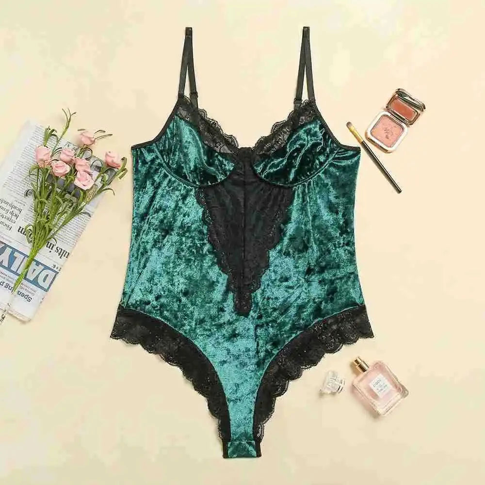 Sexy Lace Corset Bodysuit for Women with Rhinestone Trim – Underwired Shapewear, Available in Burgundy & Teal, Perfect for Night