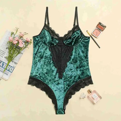 Sexy Lace Corset Bodysuit for Women with Rhinestone Trim – Underwired Shapewear, Available in Burgundy & Teal, Perfect for Night