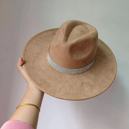 Women's suede 10cm wide Brim Fedora hat Men's autumn and winter felt jazz hat Classic suede Fedora Sombrero