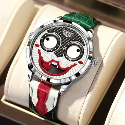 LIGE Creative Joker Watch Men Clown Men's Watches Fashion Leather Strap Waterproof Quartz Wristwatches Moon Phase Clock+BOX
