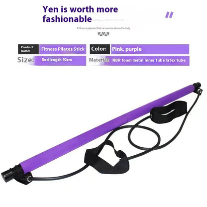 Pilates Stick - Adjustable Fitness Bar for Home Workout, Yoga, Stretching & Toning - Portable Exercise Rod with Elastic Bands