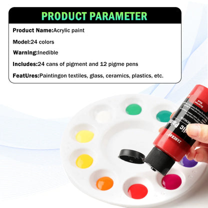 24 Colors Acrylic Paint Set (2oz) - Professional Craft Paint Kit With 12 Brushes For Canvas/Rock/Ceramic/Wood
