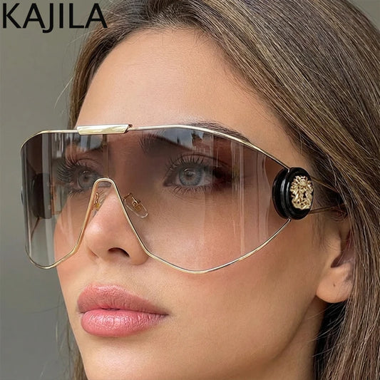 Oversized Wrap Around Mask Sunglasses Women 2026 Luxury Brand Vintage One-Piece Goggle Windproof Punk Shades Shield Sun Glasses