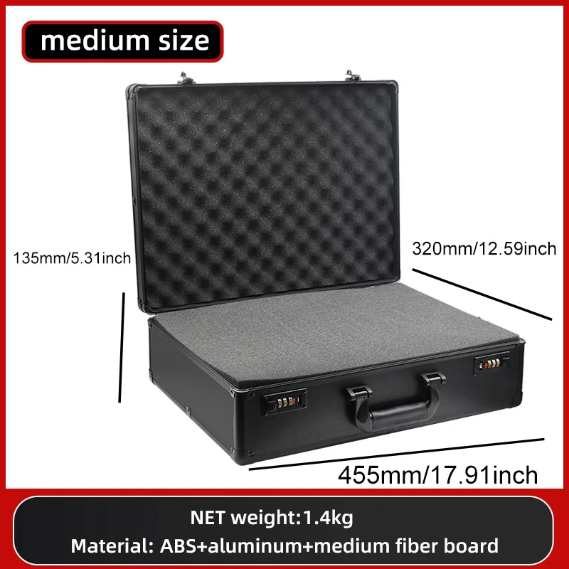 Premium Full Black Aluminum Alloy Combination Box-Versatile Storage Solution,for Tools,Documents,and Gifts,Digital password lock