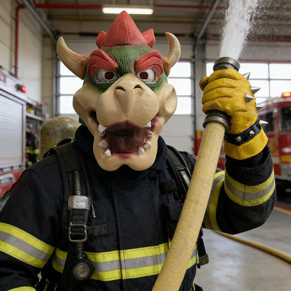 Bowser Cosplay Mask and Glove Costume, Cute Dinosaur Claw Pad Latex Gloves, Anime Halloween Party Role-Play Mask