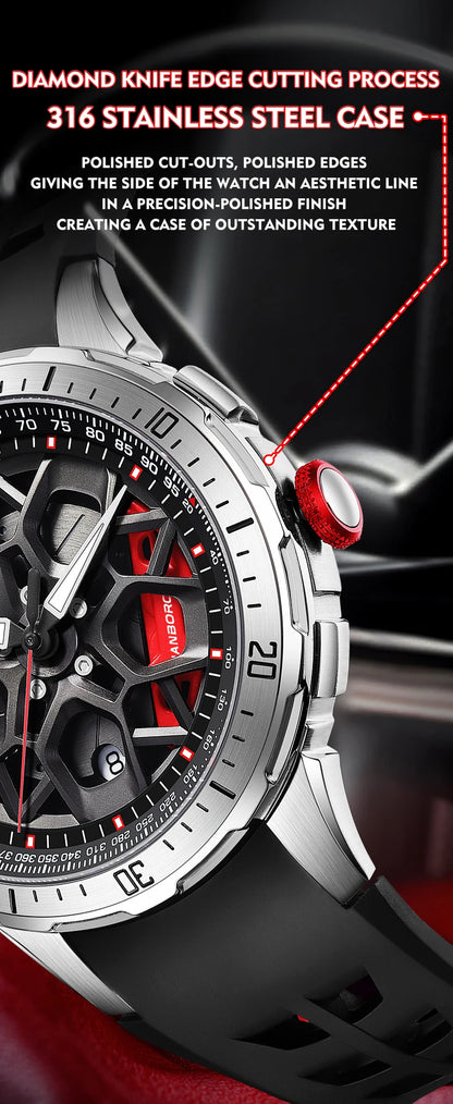 HANBORO supercar series men's fully automatic mechanical watch with wheels running and dial personalized watch