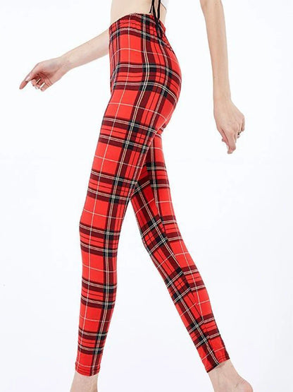 CUHAKCI Fashion Plaid Printing Leggings Women Sexy Fitness Leggins Grid Floral Stripe Trousers High Waist Pencil Pants