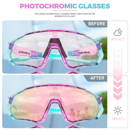 Kapvoe New Outdoor Photochromic Cycling Sunglasses Men Women Road Mountain Bike Bicycle Cycling Glasses Sport Running Eyewear