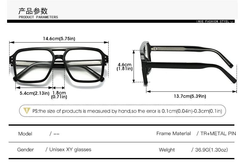 Unisex Retro Glasses Frame Large Eyeglasses Anti Blue Light Square Opical Glasses Aviation Suitable Decoration Eyewear