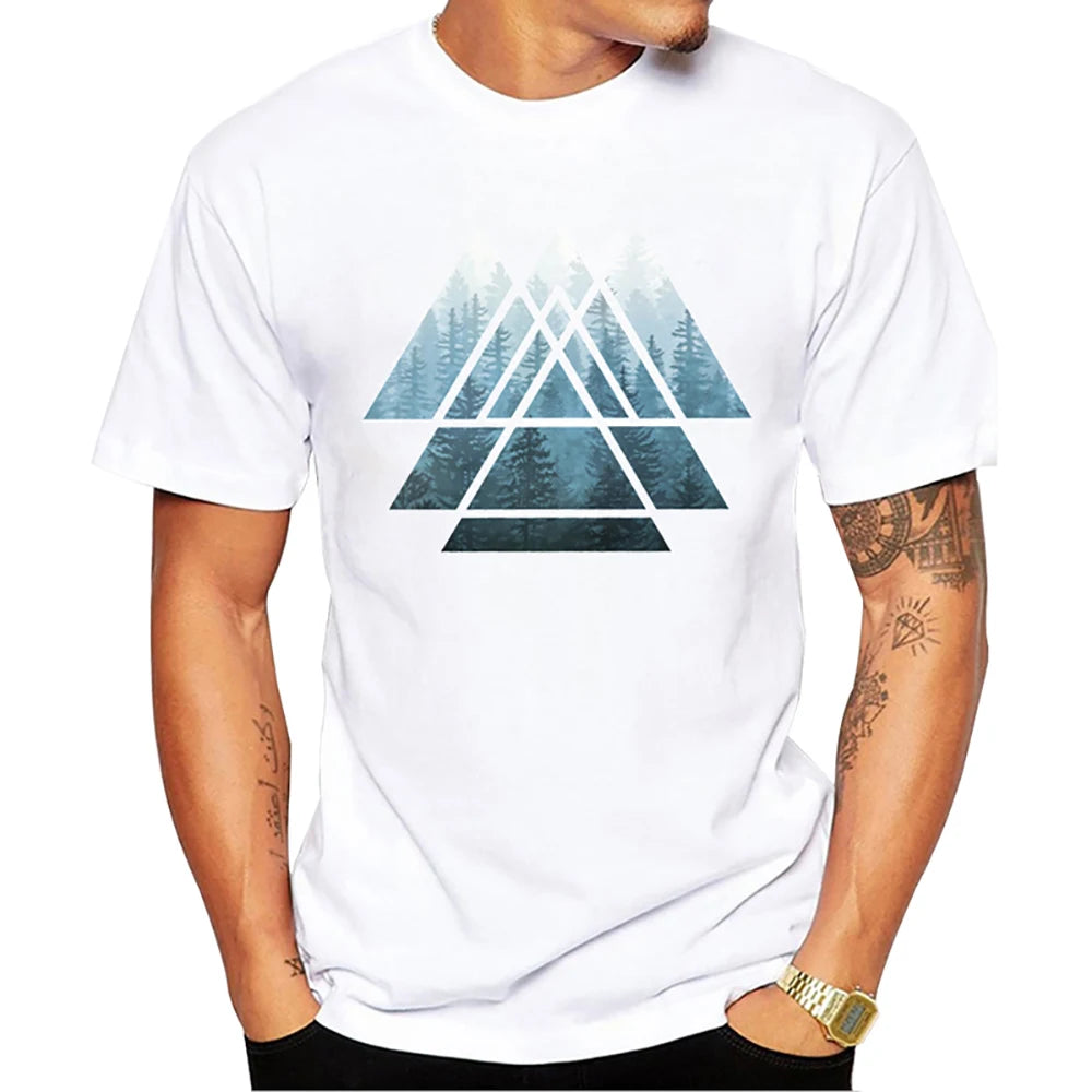 TEEHUB Mountain Sunset Brushstrokes Men T-Shirt African Safari Sunset T Shirts Short Sleeve Tshirts Geometric Harajuku Tee