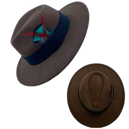 Fedora Men's Feather Wide-brimmed Hat Unisex Wool Felt Jazz Top Hat Autumn and Winter Ladies Hat Church Men's Hat Casual