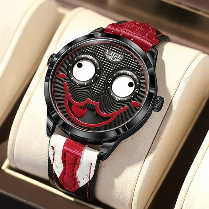 LIGE Creative Joker Watch Men Clown Men's Watches Fashion Leather Strap Waterproof Quartz Wristwatches Moon Phase Clock+BOX