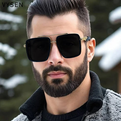Vintage Oversized Square Polarized Sunglasses Men 2026 Luxury Steampunk Metal Frame Double Beam Driving Eyewear UV400 Shades