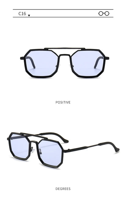 Metal Frames Sunglasses For Men Women Fashion Polygonal Double Bridges Sun Glasses Luxury Brand Outdoor Driving Eyewear