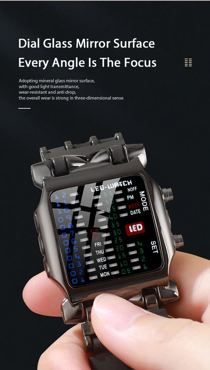 LED Watch Men Fashion Creative Crab Type Electronic Watch Luminous Binary Gift Business Style Cool Waterproof Multi Function