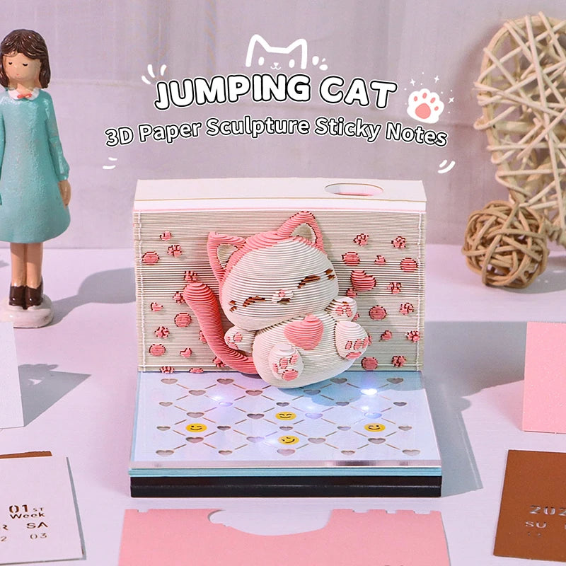 Time Piece Calendar 2026 Desk Calendar With LED Light 3D Tear-away Calendar Paper Carving Art Memo Pad Notepad Gift Christmas