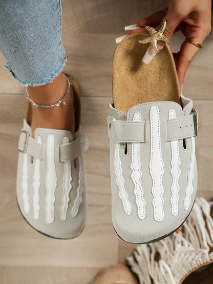 Women's New Half-Slip Halloween Trendy Skeleton Print Slip-On Design Sandals, Closed-Toe Low-Top Buckle Strap Casual Slippers, Suitable for Indoor and Outdoor Wear, Spring, Summer, and Autumn, Unique Street Style Minimalist D