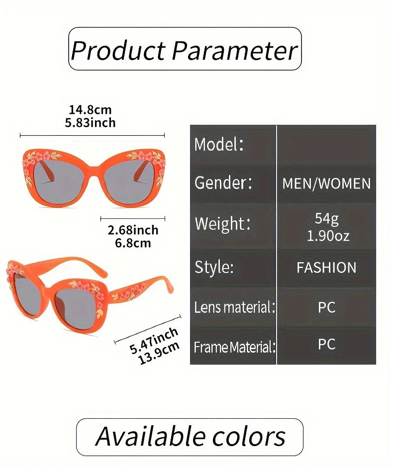 1pc Elegant Cat Eye Glasses for Women, Floral Camellia Design, Anti-Reflective PC Lens, Plastic Frame, Fashionable Beach Eyewear