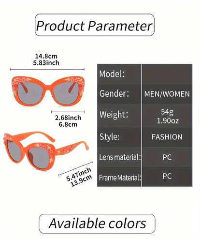 1pc Elegant Cat Eye Glasses for Women, Floral Camellia Design, Anti-Reflective PC Lens, Plastic Frame, Fashionable Beach Eyewear
